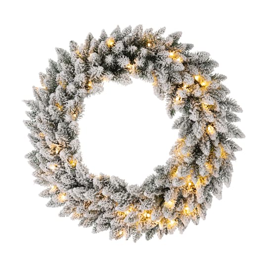 Glitzhome&#xAE; 30&#x22; Pre-Lit Snow Flocked Christmas Wreath, Warm White Lights
